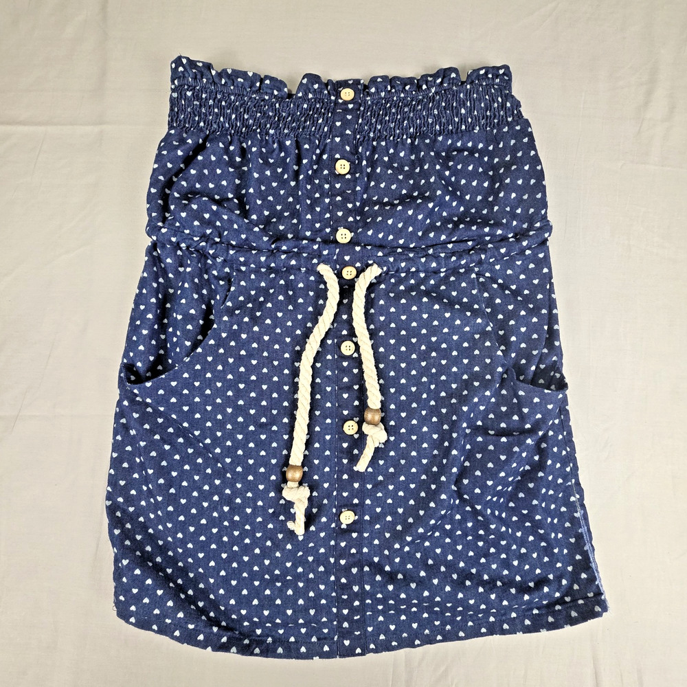 Wet Seal Blue Heart Print Strapless Mini Dress or Skirt - Size M - Boho Y2K